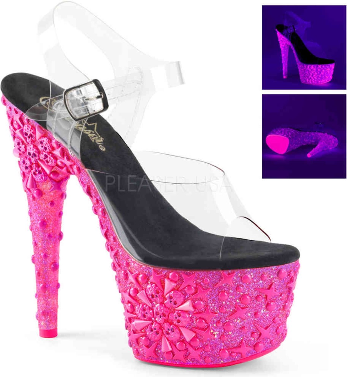 EU 38 = US 8 | ADORE-708NSK | *7 Heel, 2 3/4 PF Ankle Strap Sandal w/ Skull Design